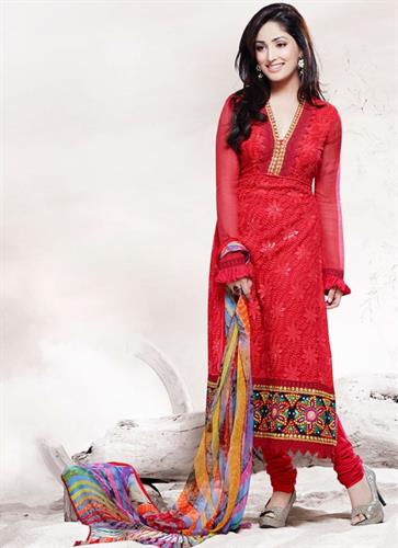 red chiffon salwar suit